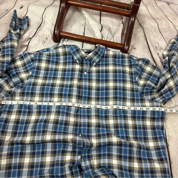 Lands' end button down no iron twill shirt blue gold plaid XXL 2X - Picture 5 of 5